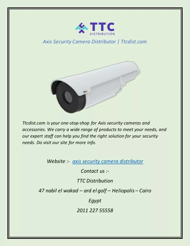 axis security camera distributor ttcdist com