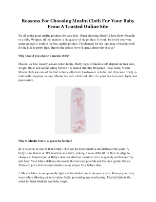 Reasons For Choosing Muslin Cloth For Your Baby From A Trusted Online Site.docx