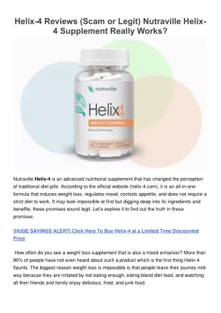 Helix-4 Reviews (Scam or Legit) Nutraville Helix-4 Supplement Really Works?
