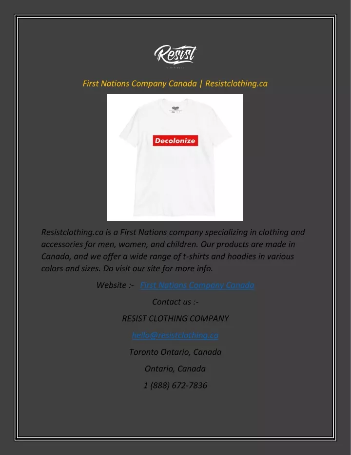 first nations company canada resistclothing ca
