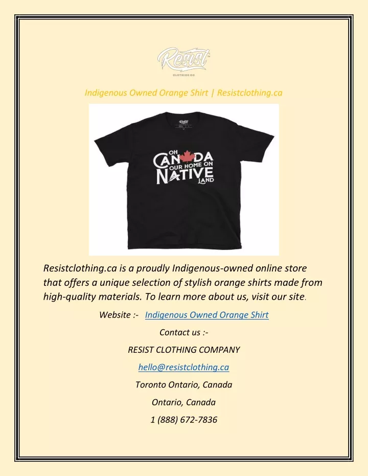 indigenous owned orange shirt resistclothing ca