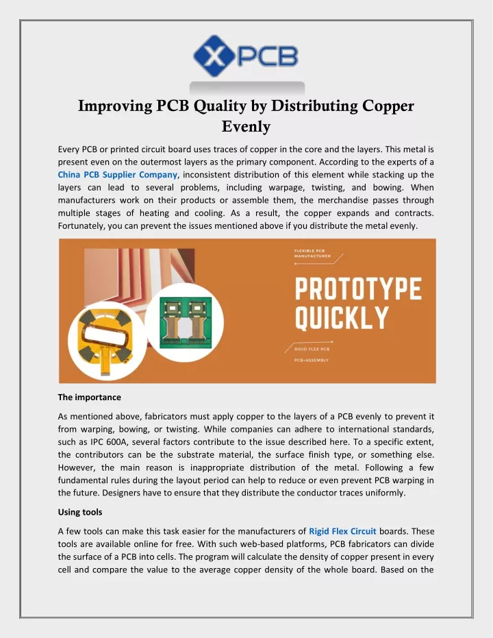 improving pcb quality by distributing copper