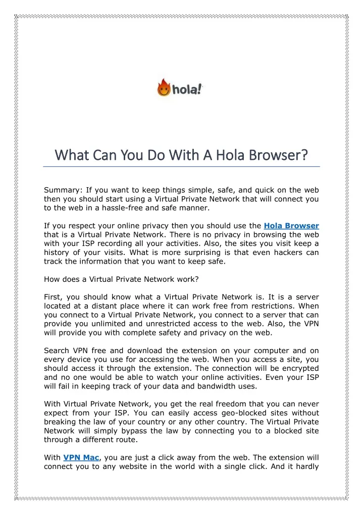 what can you do with a hola browser what