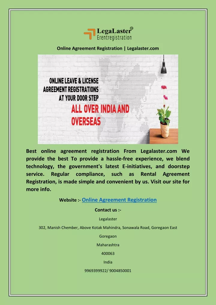 online agreement registration legalaster com