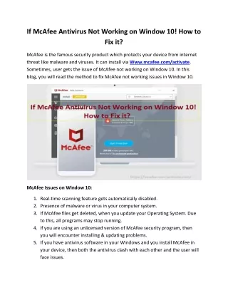 if mcafee antivirus not working on window