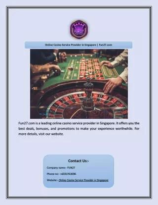 online casino service provider in singapore fun27