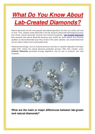 what do you know about lab created diamonds