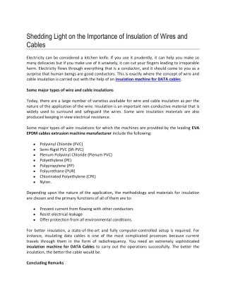 Shedding Light on the Importance of Insulation of Wires and Cables