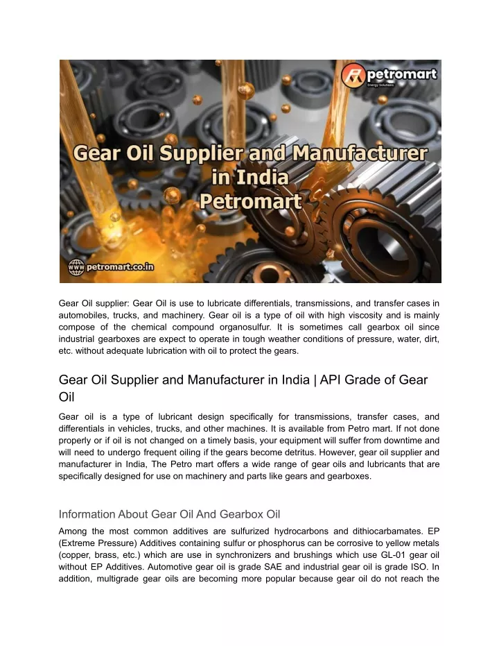 gear oil supplier gear oil is use to lubricate