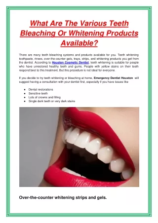 what are the various teeth bleaching or whitening