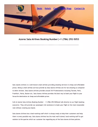 Azores Sata Airlines Booking Number
