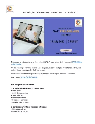 SAP Fieldglass online Training | Attend Demo On 17 July 2022