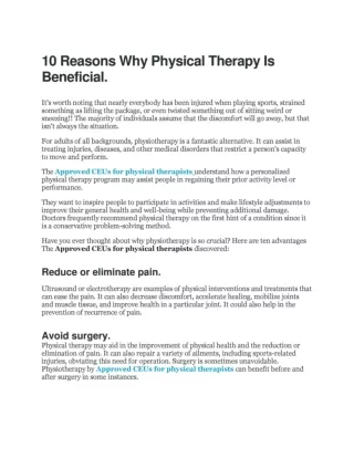 10 Reasons Why Physical Therapy Is Beneficial