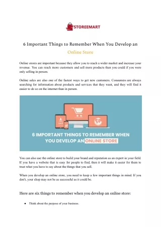 6 Important Things to Remember When You Develop an Online Store
