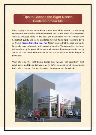 Tips to Choose the Right Nissan Dealership near Me