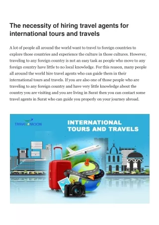 The necessity of hiring travel agents for international tours and travels