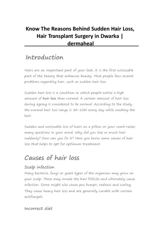 Know The Reasons Behind Sudden Hair Loss, Hair Transplant Surgery in Dwarka