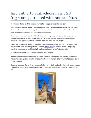 Jason Atherton introduces new F&B fragrance, partnered with Antioco Piras