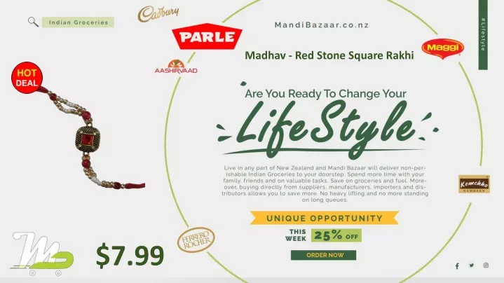 madhav red stone square rakhi