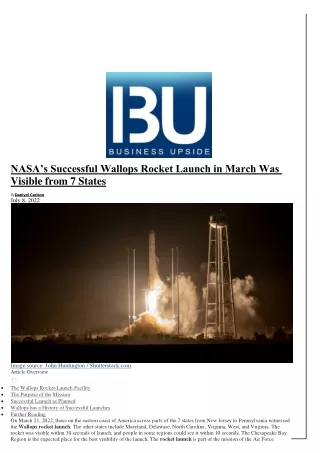 NASA’s Successful Wallops Rocket Launch in March Was Visible from 7 States By Da
