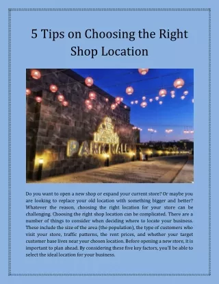 5 Tips on Choosing the Right Shop Location