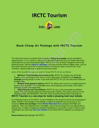 Book Cheap Air Package with IRCTC Tourism