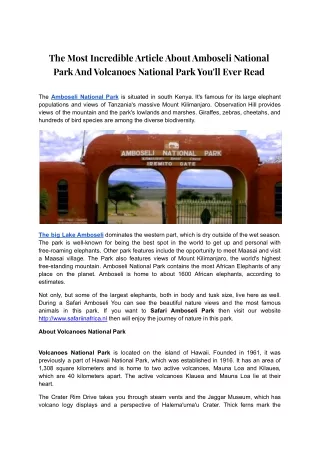 Amboseli National Park And Volcanoes National Park