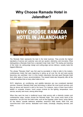 Why Choose Ramada Hotel