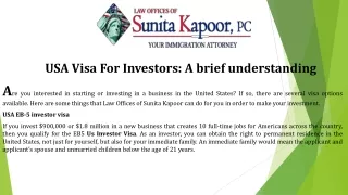 USA Visa For Investors A brief understanding