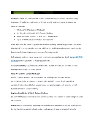 summary whmcs custom modules open a new world