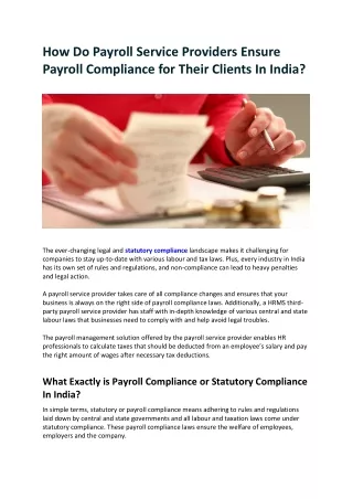 How Do Payroll Service Providers Ensure Payroll Compliance for Their Clients In India
