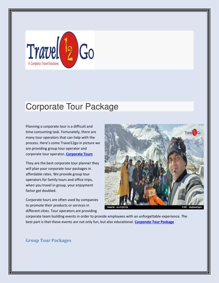 corporate tour package
