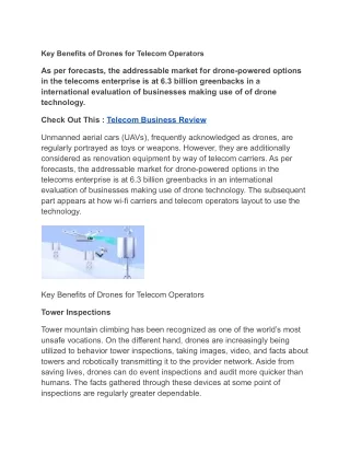 Telecom Business Review : Key Benefits of Drones for Telecom Operators