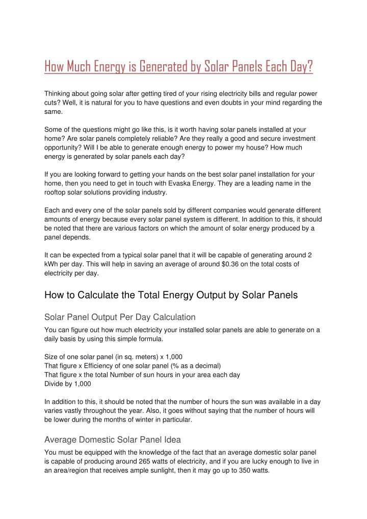 how much energy is generated by solar panels each