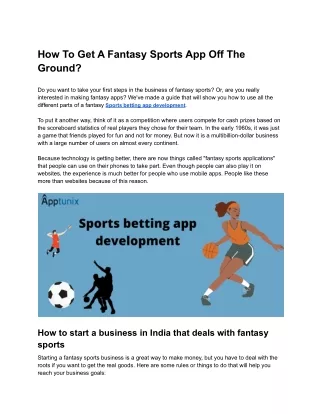 How To Get A Fantasy Sports App Off The Ground?