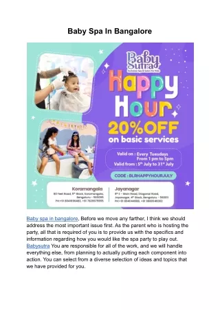 Baby Spa In Bangalore