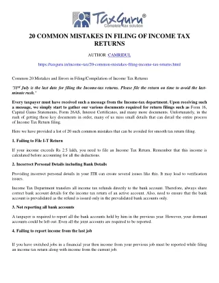 20 common mistakes in filing of income