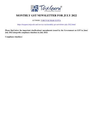 monthly gst newsletter for july 2022