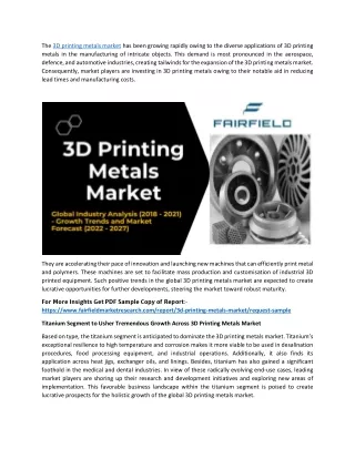 3D Printing Metals Market to Ride the Wave of Increasing Focus on manufacturing