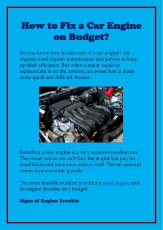 How to Fix a Car Engine on Budget