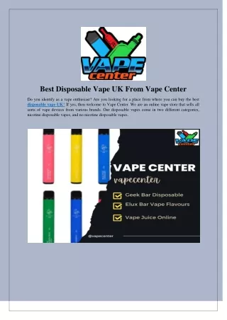 Best Disposable Vape UK From Vape Center