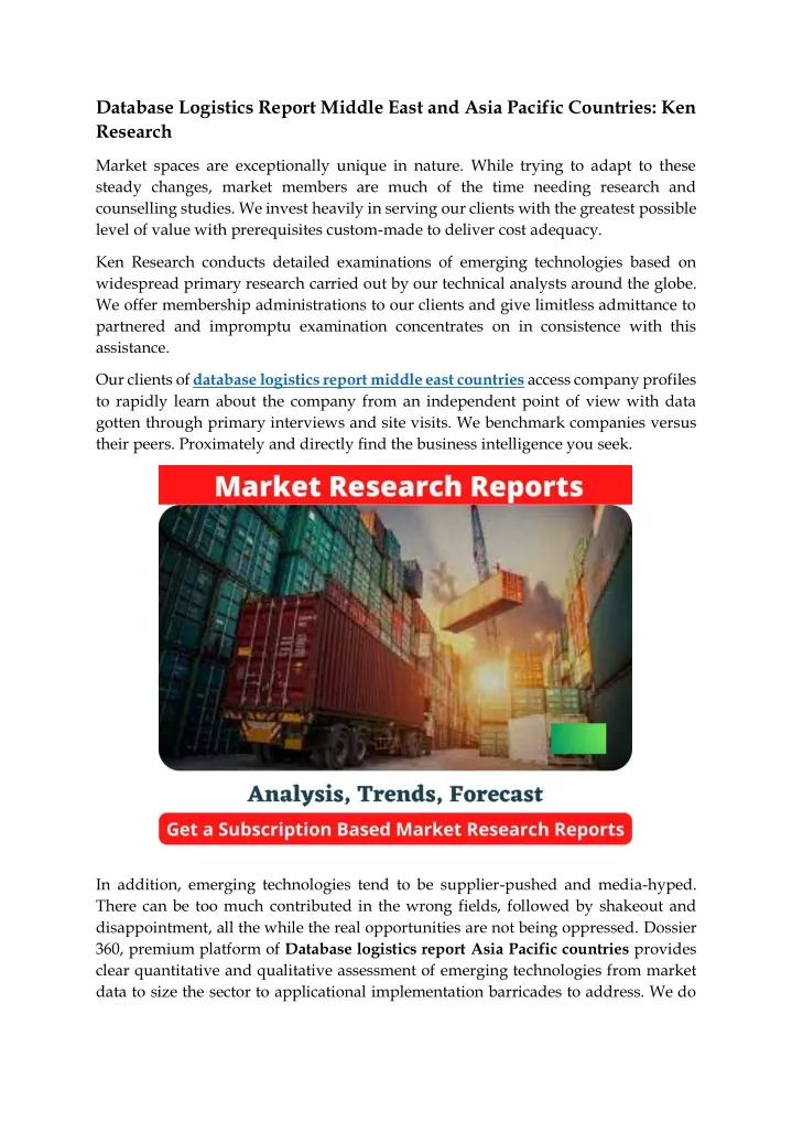 database logistics report middle east and asia