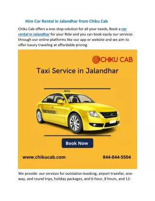 hire car rental in jalandhar from chiku cab