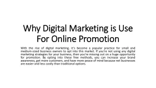 why digital marketing is use for online promotion