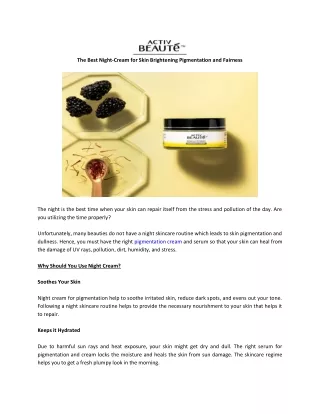 The Best Night-Cream for Skin Brightening Pigmentation and Fairness