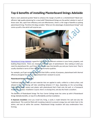 Top 6 benefits of installing Plasterboard linings Adelaide