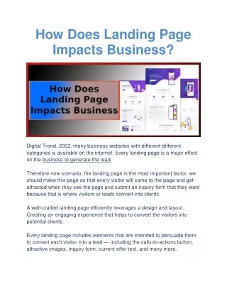 How Does Landing Page Impacts Business