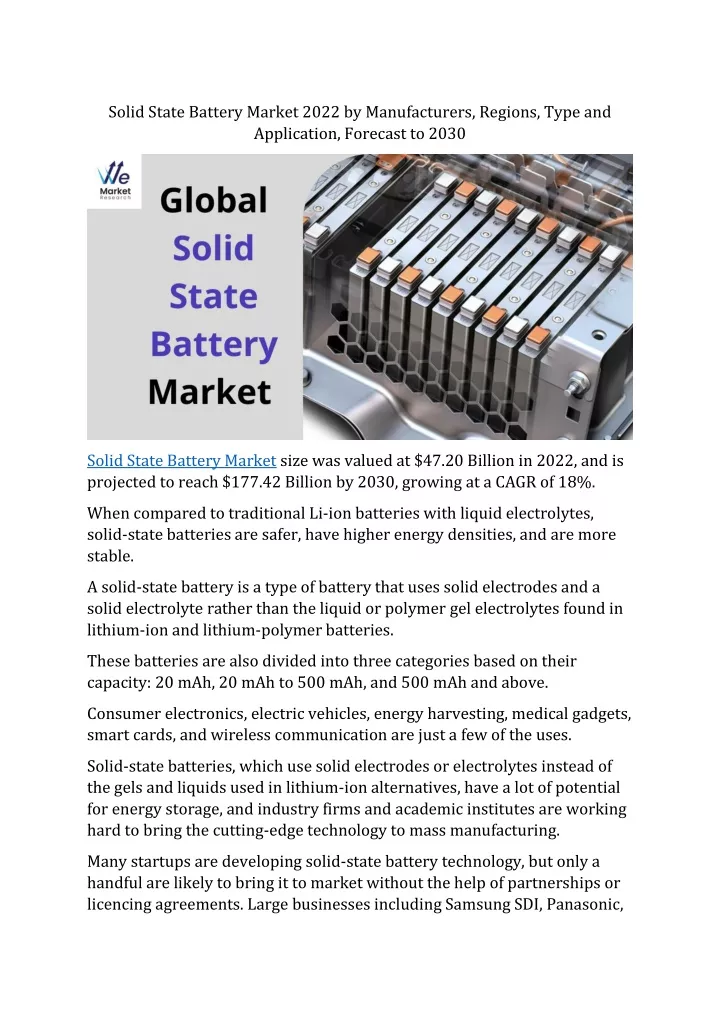 solid state battery market 2022 by manufacturers