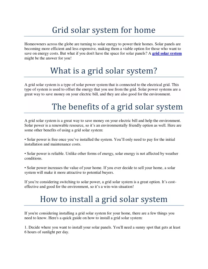 grid solar system for home
