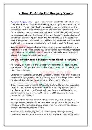 How to Apply for Hungary Visa– A Brief Guide for Everyone